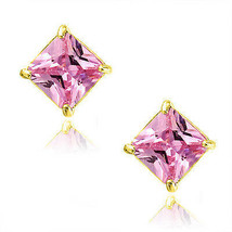 Pink Tourmaline Square Princess Cut CZ Crystal YGP 925 Silver Stud Earrings - £13.68 GBP+