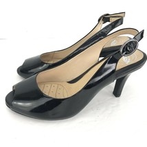 Nurture Sling Back Pump 6 M Black Patent Leather Peep Toe Heels Shoe  - £39.95 GBP