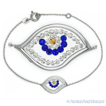Evil Eye Turkish Nazar Greek Charm .925 Sterling Silver Cubic Zirconia Bracelet - £22.84 GBP