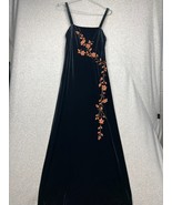 VTG Y2K 90s Karen Miller Embroidered Velour Maxi Dress Wmn Sz 6 Classy - £29.97 GBP