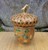 Cloisonné Acorn Box in Beautiful Fall Colors and Gold Borders - £38.55 GBP