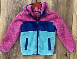Eddie Bauer Jacket Girls XS 5-6 Navy, Pink, Teal Kids Winter Hooded Sherpa EUC - £13.63 GBP