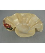 Pottery Bowl Fluted Abstract Petal Bowl Red Flower Green Leaf Artist Sig... - $38.50