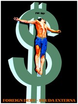 8159.Foreign debt.man hoisted on giant dollar sign.POSTER.art wall decor - £13.70 GBP+