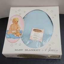 VTG 60s Beacon Sky Blue Crib Storybook Baby Blanket Rayon Satin Trim USA New - £52.01 GBP