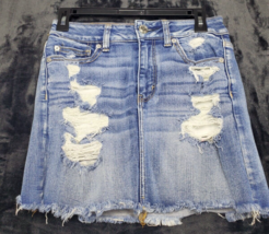 American Eagle Outfitters Skirt Women Size 4 Blue Distressed Denim Cotton Pocket - £12.53 GBP