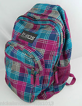 Pre-owned Trans by Jansport Pink, Blue, and Brown Plaid Backpack Good Zippers - $14.25