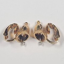 Avon Gold Tone Textured Christmas Bell Rhinestone Stud Clip On Earrings ... - £4.63 GBP