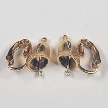 Avon Gold Tone Textured Christmas Bell Rhinestone Stud Clip On Earrings ... - $5.90