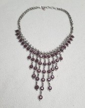 Lucky Brand Silver Tone Red Purple Jade Bib Necklace Chunky Steampunk  - $24.24