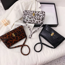 Women Leopard Shoulder Underarm Bag Retro PU Portable Flap Handbags Totes - £10.78 GBP
