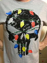 Marvel PUNISHER Christmas Holiday Skull w Lights Mens L Grey Short Sleeve Shirt - $29.99