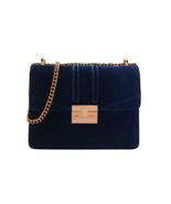 Charles &amp; Keith Velvet Push Lock Shoulder Bag Medium Chain PU Handbag Navy - $856.58 MXN