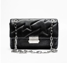 Zadig &amp; Voltaire Ziggy Mat Leather Shoulder Bag Chain Black Silver Wings... - $5,432.78 MXN