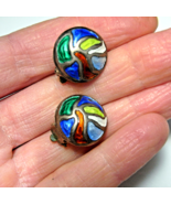 Balle enamel earrings modernist vermeil clips 925 sterling mid century - $132.14