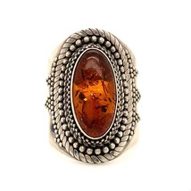 Vtg Sterling Signed 925 BA Bali Suarti Indonesia Large Oval Amber Dome Ring sz 8 - £50.39 GBP
