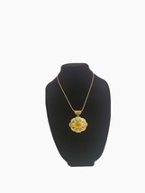 Handmade Vintage Cloisonne Gemstone Statement Pendant Necklace 2&quot; Gold Tone - £11.60 GBP