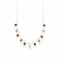 6mm Colorful Multi Gemstone Charm 14K Yellow Gold Plated Cable Chain Necklace - £107.32 GBP