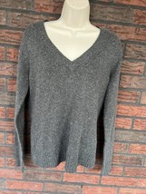 Old Navy Lambs Wool Sweater Large Gray Spackle Long Sleeve Pullover Cardigan V-N - £18.03 GBP