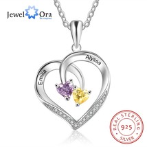 925 Sterling Silver Personalized Heart Necklace with 2 Birthstones Engra... - $38.71