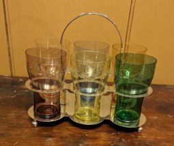 Vintage Farberware Chrome Caddy with 6 Cut Etched Glasses - Uranium GLOWS - £53.14 GBP