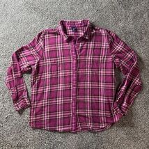Basic Editions Shirt Mens XXL Magenta Pink Plaid Button Down 100% Cotton - $11.95