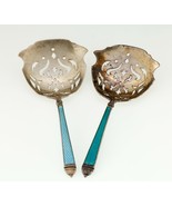 Gorgeous Watson Sterling Silver Enamel Pierced Spoon Two Piece Set - $196.72