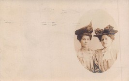 Two WOMEN-FANCY Dress &amp; HAT-MESSAGE In SWEDISH~1907 Real Photo Postcard - £8.02 GBP