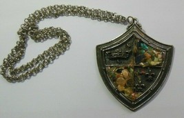 Vintage Large Shield Crown Stone Pebble Pendant Necklace - £31.15 GBP