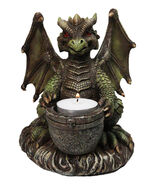 Earth Druid Dragon Holding Magic Cauldron Tea Light Candle Or Incense Ho... - $641.94 MXN