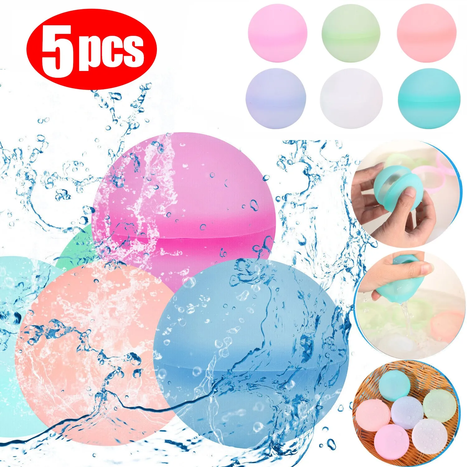 1/2/3/4/5pcs Refillable Silicone Water Balls Splash Balls Water Balloons Ki - £7.40 GBP+