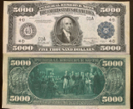 Reproduction Copy 1918 $5,000 Federal Reserve Note Currency USA See Description - £3.19 GBP