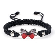 Red Butterfly Charm Bracelet Handmade Braided Rope Thread Fashion Adjustable Bra - £11.30 GBP