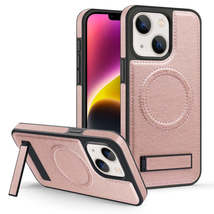 For iPhone 14 Plus Multi-function Holder MagSafe PU Phone Case(Rose Gold) - £8.69 GBP