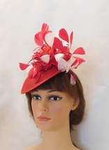 FASCINATOR, Red Hat with Feathers Wedding, Church hat  fascinator Goodwood,Kentu - £42.55 GBP