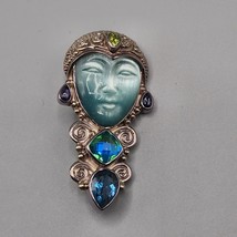 Sajen Sterling Silver Goddess Pendant Brooch Multi Stone Blue Green 925 - £212.66 GBP