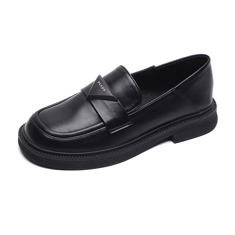 spring new women&#39;s leather shoes mid heel loafers british style black casual sho - £43.44 GBP