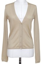 MIU MIU Cardigan Sweater Knit Top Beige Cashmere Silk V-Neck Long Sleeve... - £168.87 GBP