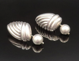 JONDELL 925 Silver - Vintage Large Scalloped Abstract &amp; Bead Earrings - EG11942 - £110.03 GBP