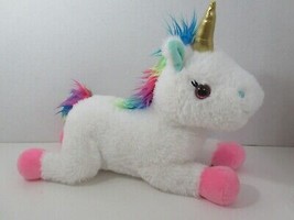 Animal Adventure Plush white unicorn colorful rainbow mane tail pink fee... - $10.39