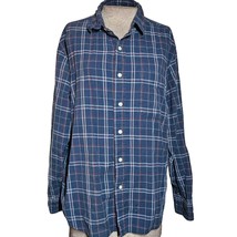 Blue Plaid Cotton Button Up Flannel Shirt Size Large - £19.33 GBP