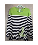 The Quacker Factory Nautical Sweater Womens Green Black Sequins Anchors ... - $24.95