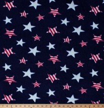 Fleece Patriotic Stars Red and White on Blue USA Fleece Fabric Print A617.20 - $9.97