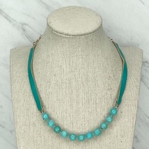 Gold Tone Faux Leather Faux Turquoise Beaded Choker Necklace - £5.51 GBP