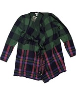 Isaac Mizrahi Live Large Plaid Wrap Fringe Sweater Cardigan Pocket - $34.65