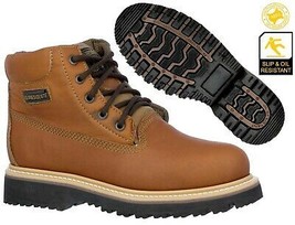 Mens Honey Brown Work Boots Genuine Leather Lace Up Slip Resistant Rubber Soles - £48.70 GBP