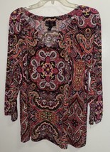 Dana Buchman Women’s Boho Print Blouse Shirt XL Bust 44” Orange Pink Purple - £6.80 GBP