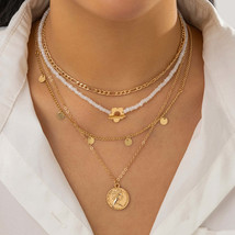 Howlite &amp; 18K Gold-Plated Flower Coin Pendant Necklace Set - £11.74 GBP