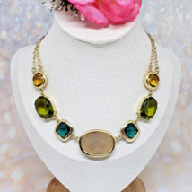 CAROLEE Green Yellow Lucite Crystal Gold Tone Collar Necklace Choker - £15.91 GBP