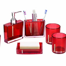 Red 5-Piece Bathroom Accessory Set with Toothbrush Holder - $1,523.64 MXN